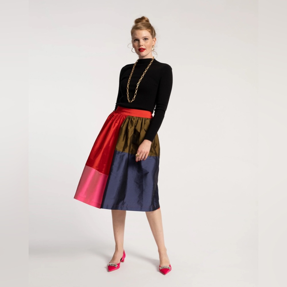Frances Valentine Barbara Gathered Midi Skirt Colorblock. Size Small. Worn Once!